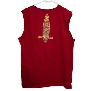 Vintage Y2K Red Surfboard Graphic Muscle Tee Sleeveless Distressed Shirt Mens L